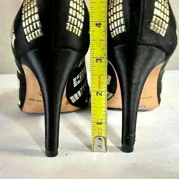 ANTONIO MELANI, black/gold studs, pointed toe, 3 1/2" heel, SZ: 6.5M - Picture 8 of 11